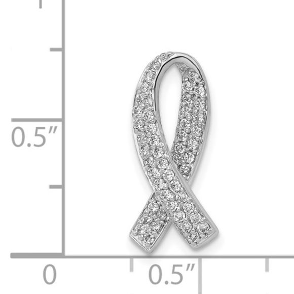 14k White Gold Cancer Awareness Ribbon with Natural Diamond Chain Slide Pendant - Picture 4 of 4